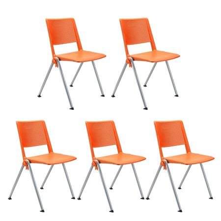 Im 5er-Set: Konferenzstuhl CARINA, stapel- und reihenverbindbar, graues Stahlgestell, Farbe Orange