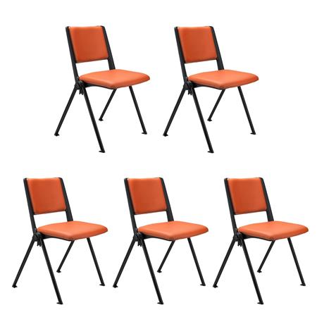 Im 5er-Set: Konferenzstuhl CARINA, stapel- und reihenverbindbar, verchromtes Stahlgestell, Kunstleder, Farbe Orange