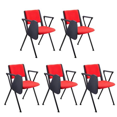 Im 5er-Set: Konferenzstuhl CARINA MIT SCHREIBBRETT, stapel- und reihenverbindbar, schwarzes Stahlgestell, Stoffbezug Farbe Rot