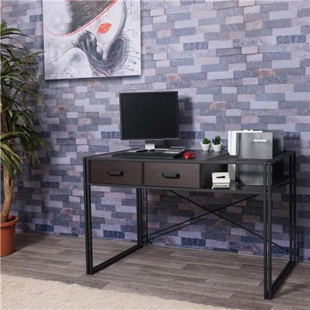 Schreibtisch ROXY, 120x76x70cm, Industriedesign mit Metalltischbeinen, Holz, Farbe Walnuss