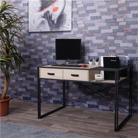 Schreibtisch ROXY, 120x76x70cm, Industriedesign mit Metalltischbeinen, Holz, Farbe Buche