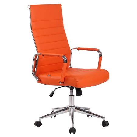 Bürostuhl KOLMU, Metallgestell, elegantes Design in Leder mit Quersteppung, Farbe Orange