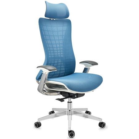 DEMO# Ergonomischer Bürostuhl ENERGY mit Kopfstütze, Hochwertige Technik und Qualität, Farbe Blau