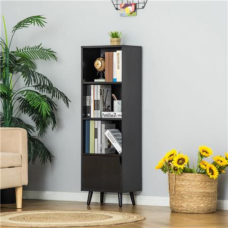 Büroregal KONY, Abmessungen 40x30x130 cm, modernes nordisches Design, Holz, Farbe Schwarz