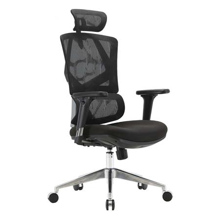 Ergonomischer Bürostuhl PHOENIX XXL, vielseitig einstellbar, gepolsterter Sitz, Rückenlehne mit Netzstoff, Farbe Schwarz