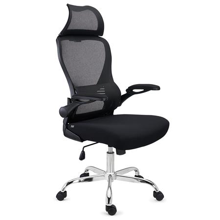 Ergonomischer Bürostuhl CORFU, Kopfstütze, klappbare Armlehnen, ergonomisches Design, Farbe Schwarz