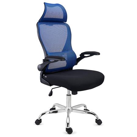 Ergonomischer Bürostuhl CORFU, Kopfstütze, klappbare Armlehnen, ergonomisches Design, Farbe Blau