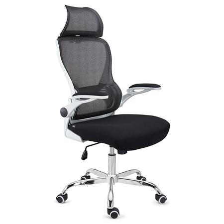 Ergonomischer Bürostuhl CORFU, Kopfstütze, klappbare Armlehnen, ergonomisches Design, Farbe Weiß/ Schwarz