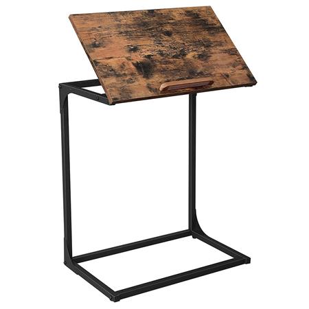 Beistelltisch LINED, neigbare Tischplatte, Abmessungen 55x35x66 cm, industrieller Stil, Holz und Metall, Farbe Rustik