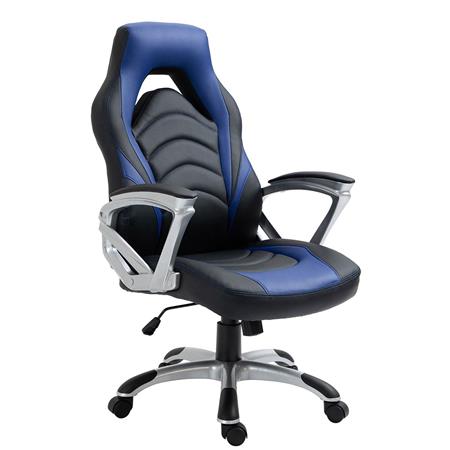 Gaming-Stuhl ALPHA, sportliches Design, Wippfunktion, Kunstlederbezug, Farbe Schwarz/ Blau
