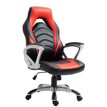 Gaming-Stuhl ALPHA, sportliches Design, Wippfunktion, Kunstlederbezug, Farbe Schwarz/ Rot