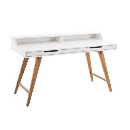 Computertisch RAFIE, 140x60x85cm, 2 Schubladen, Holz Farbe Eiche und Weiß