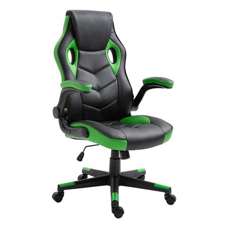 Gaming-Stuhl MAX, klappbare Armlehnen, Kunstlederbezug, Farbe Schwarz/ Grün