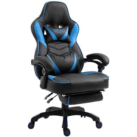 Gaming-Stuhl SENNA, sehr bequem, Fuß- und Lordosenstütze, Kunstleder, Farbe Schwarz / Blau