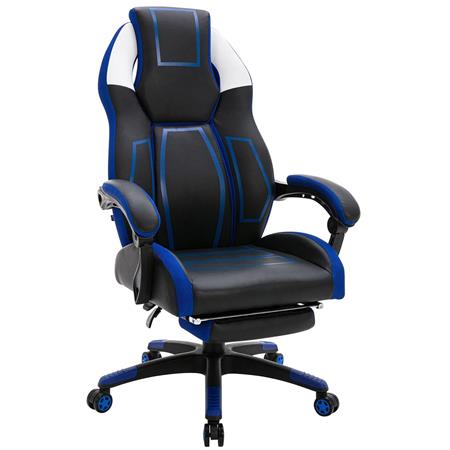 Gaming-Stuhl MANDALIKA, mit ausziehbarer Fußstütze, Kunstleder und Netzstoffdetails, Farbe Schwarz-Weiß/ Blau