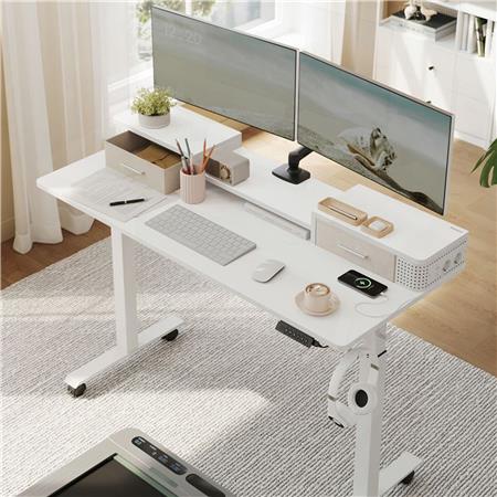 Schreibtisch NEPAL, 140x60x72-120 cm, höhenverstellbar, mit Monitorständer, Farbe Weiß