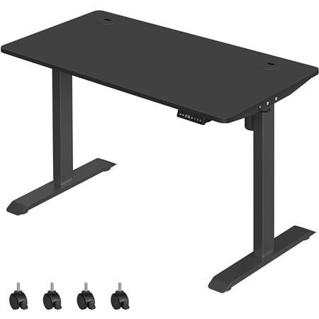 Schreibtisch ANETO, 120x 60x (73,5-119)cm, modern und vielseitig, Metallgestell, höhenverstellbar, Schwarz