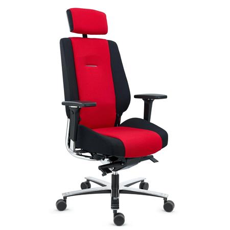 Ergonomischer Stuhl KRATOS, maximaler Komfort, zertifizierte 24h Nutzung, Stoff Schwarz / Rot