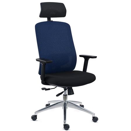 DEMO# Ergonomischer Bürostuhl ASTRA LUX, tiefenverstellbare Sitzfläche, Kopfstütze, Synchron-Mechanik, Farbe Blau