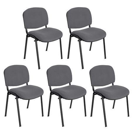 Im 5er-Set: Konferenzstuhl MOBY BASE STOFF mit schwarzen Stuhlbeinen, bequem und praktisch, stapelbar, Farbe Grau